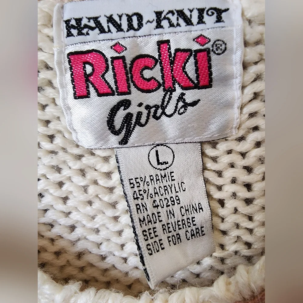 Women's Vintage Hand Knit Rickis Fall Beige Sweater Size Large - Picture 2 of 4